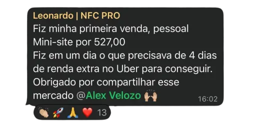 Print de aluno: primeira venda de mini-site por R$ 527