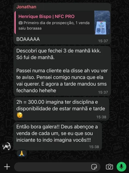 Print de aluno: primeiro dia de prospecção